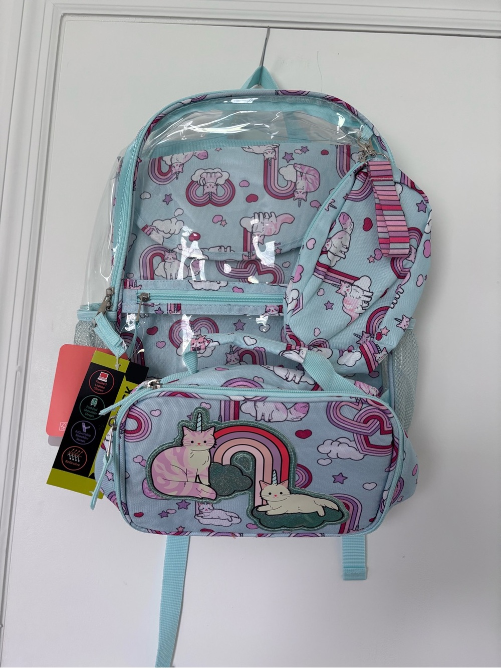 Kids Unicorn & Rainbow Light Blue Backpack with Pencil Case